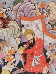 Zumurrud Shah Bereikt de Voet van een Grote Berg en wordt Vergezeld door Raim Bloed-Drinker en Yaqut Schitterend, 1557-72 door Mughal School